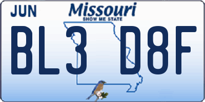 MO license plate BL3D8F