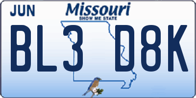 MO license plate BL3D8K