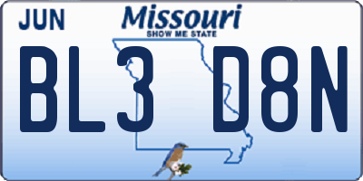 MO license plate BL3D8N