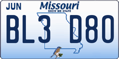 MO license plate BL3D8O