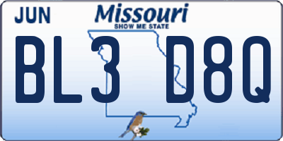 MO license plate BL3D8Q