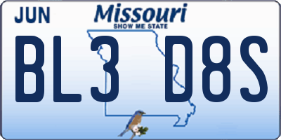 MO license plate BL3D8S