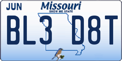 MO license plate BL3D8T