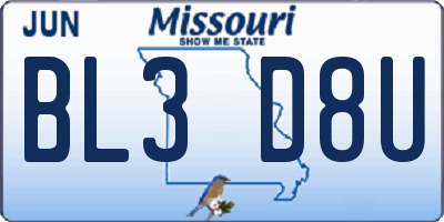 MO license plate BL3D8U