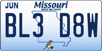MO license plate BL3D8W