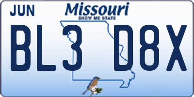 MO license plate BL3D8X