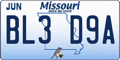 MO license plate BL3D9A
