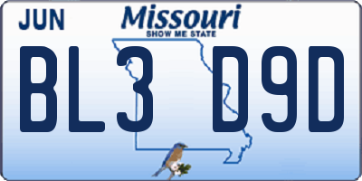 MO license plate BL3D9D