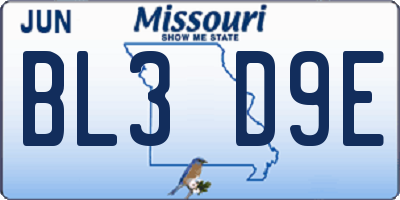 MO license plate BL3D9E