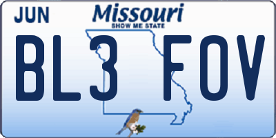 MO license plate BL3F0V