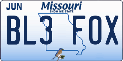 MO license plate BL3F0X