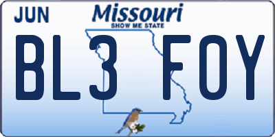 MO license plate BL3F0Y