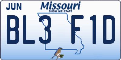 MO license plate BL3F1D