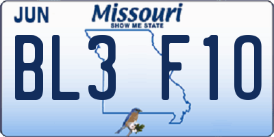 MO license plate BL3F1O