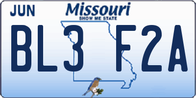 MO license plate BL3F2A