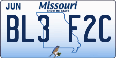 MO license plate BL3F2C