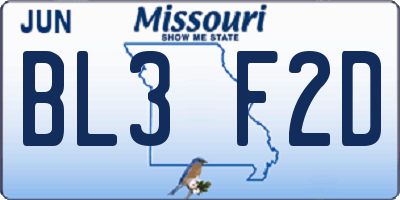 MO license plate BL3F2D