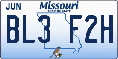MO license plate BL3F2H
