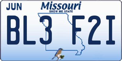 MO license plate BL3F2I