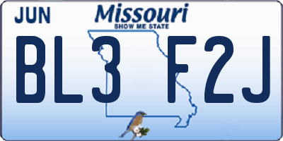 MO license plate BL3F2J