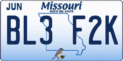MO license plate BL3F2K