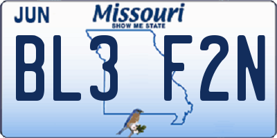MO license plate BL3F2N