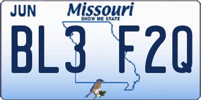 MO license plate BL3F2Q