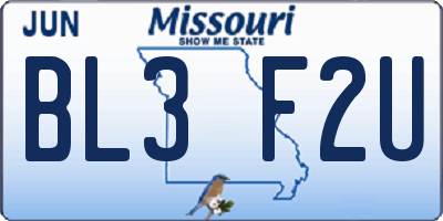 MO license plate BL3F2U