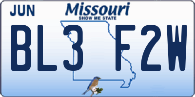 MO license plate BL3F2W