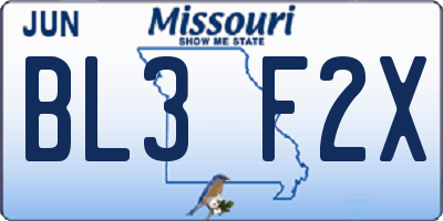 MO license plate BL3F2X
