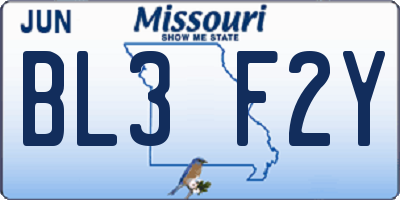 MO license plate BL3F2Y