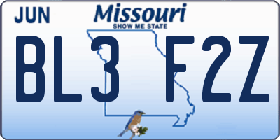 MO license plate BL3F2Z