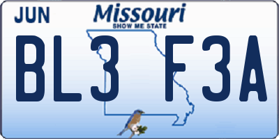 MO license plate BL3F3A