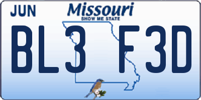 MO license plate BL3F3D