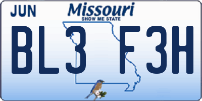 MO license plate BL3F3H