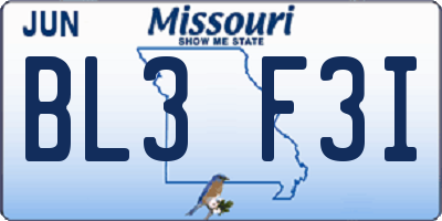 MO license plate BL3F3I