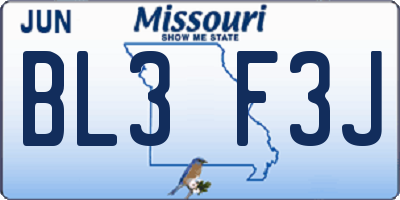 MO license plate BL3F3J
