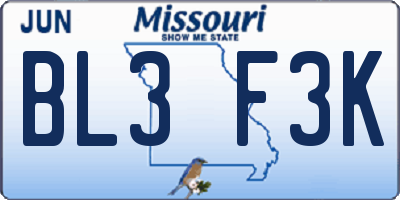 MO license plate BL3F3K