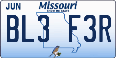 MO license plate BL3F3R
