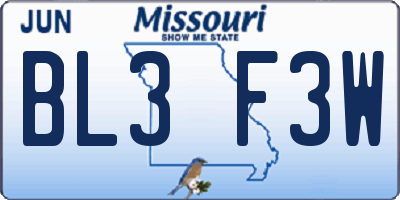 MO license plate BL3F3W