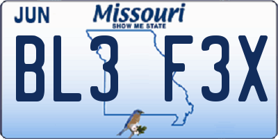 MO license plate BL3F3X