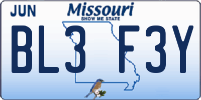 MO license plate BL3F3Y