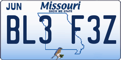 MO license plate BL3F3Z
