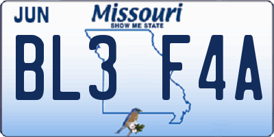 MO license plate BL3F4A