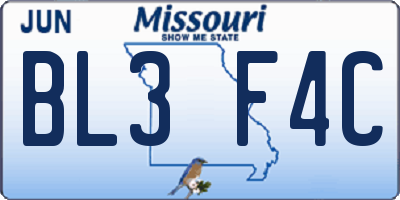 MO license plate BL3F4C