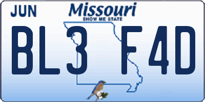 MO license plate BL3F4D