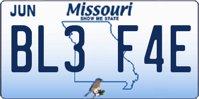 MO license plate BL3F4E