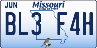 MO license plate BL3F4H