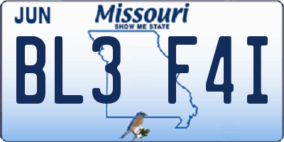 MO license plate BL3F4I