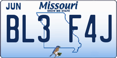 MO license plate BL3F4J